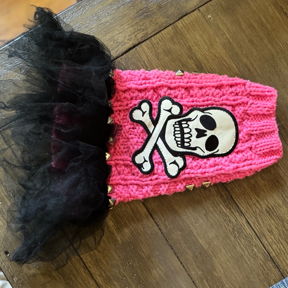Punk DOG SWEATER skull crossbones- SMALL 7-10 lbs